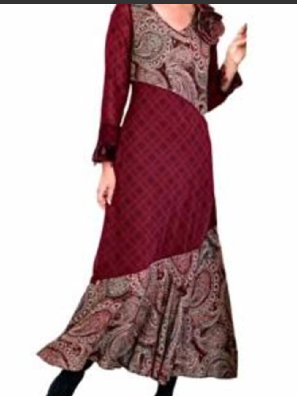 Soft Surroundings LIKE NEW maxi long sleeve mixed media multi print artsy dress - Picture 2 of 11